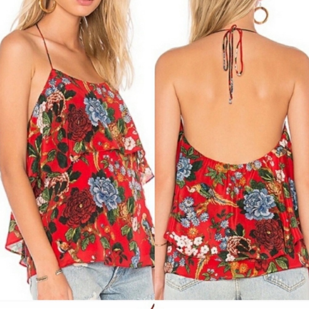 NWT Alice + Olivia Marybeth Sleeveless Floral Ruffle Top